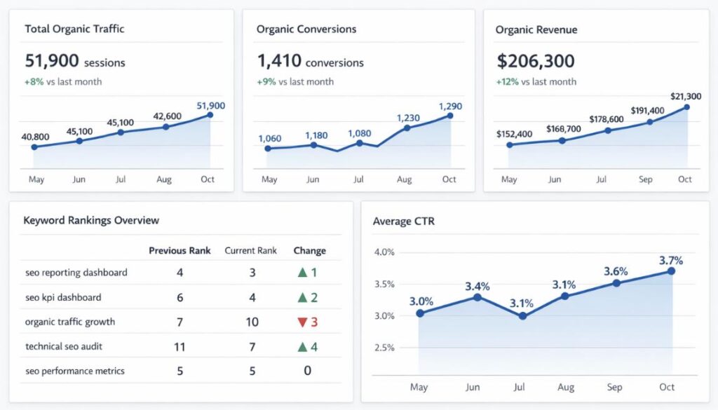 SEO performance report and organic search metrics
